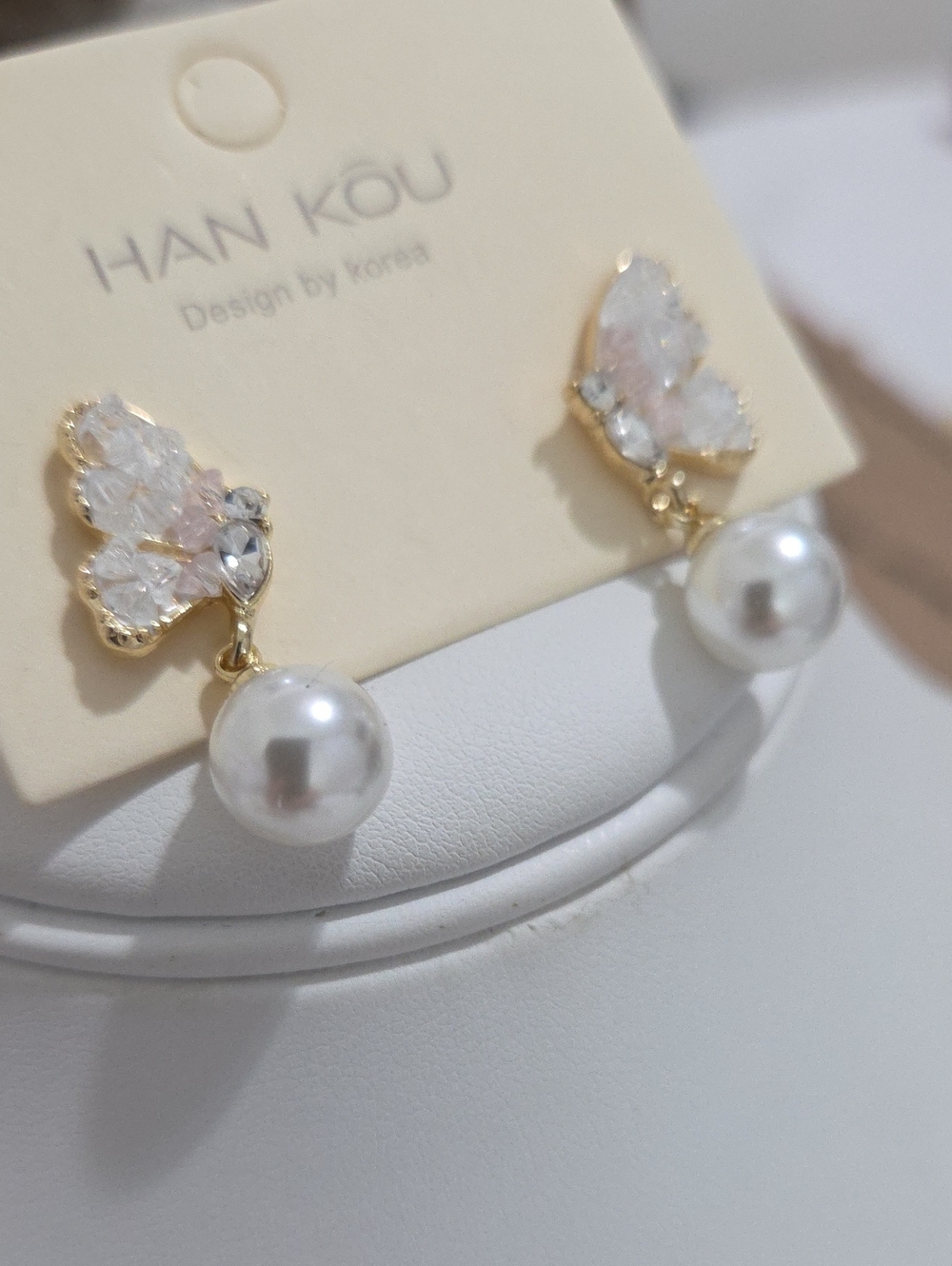 14k Laminated Gold Butterfly Pearl Drop Earrings - White Pearls